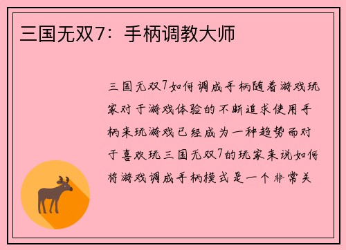 三国无双7：手柄调教大师